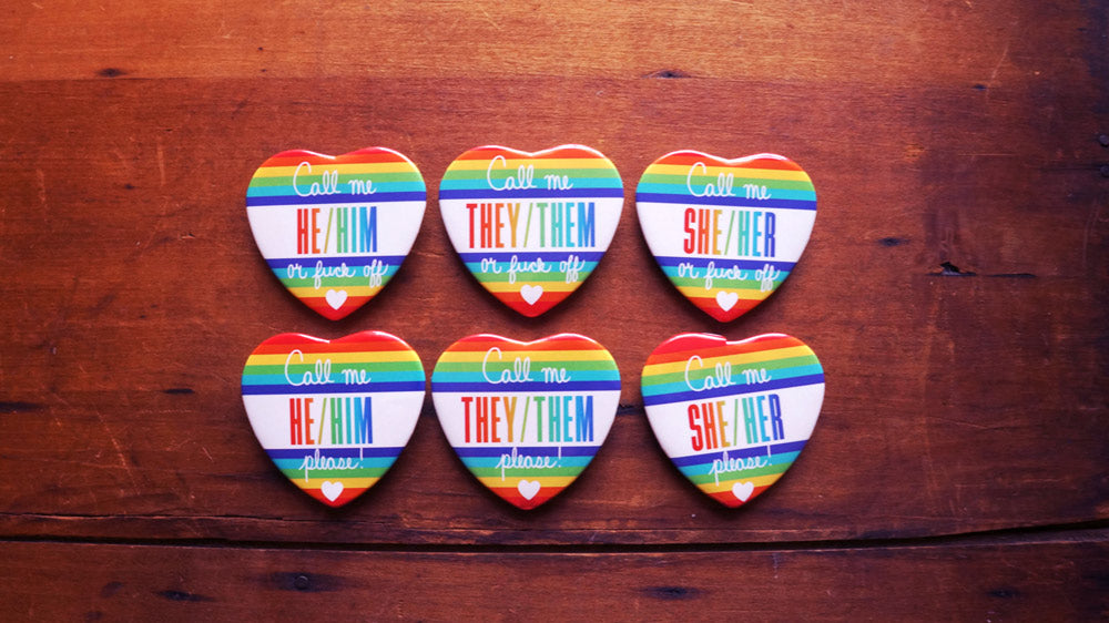Rainbow PRIDE Pronoun Badges