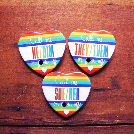 Rainbow PRIDE Pronoun Badges